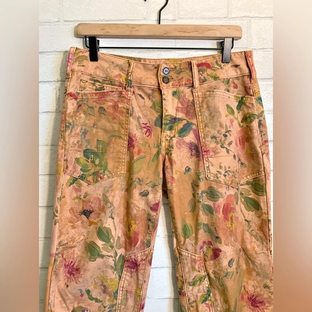 Anthropologie Pilcro The Wanderer Low-Rise Pants Peach Floral Pattern 28 - Picture 4 of 8